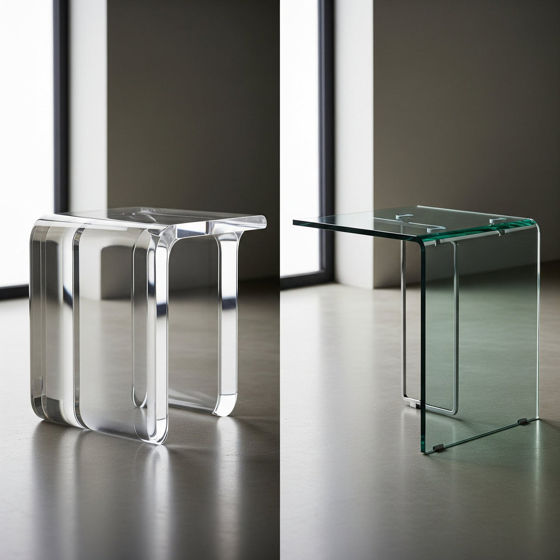 Acrylic vs glass end table side by side comparison