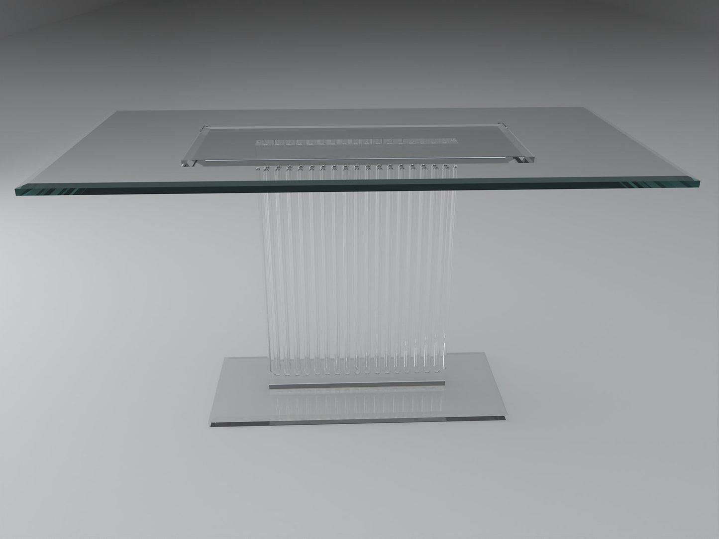 Sculptural acrylic table base with fluted design and reflective surface