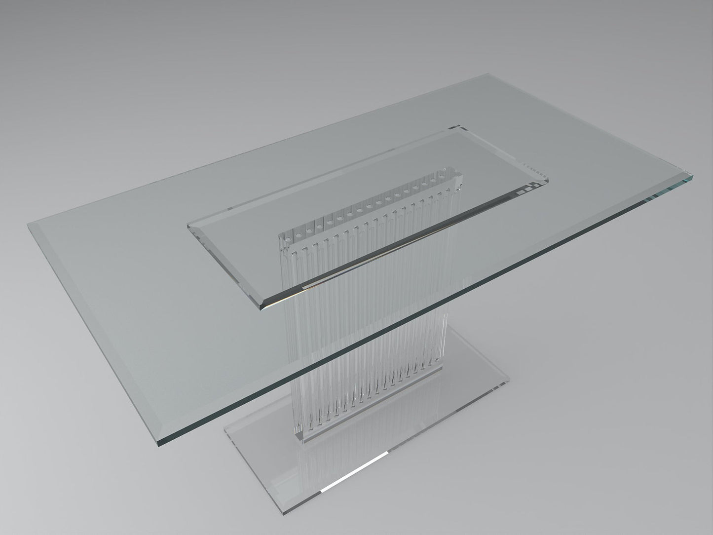 Sculptural acrylic table base with fluted design and reflective surface