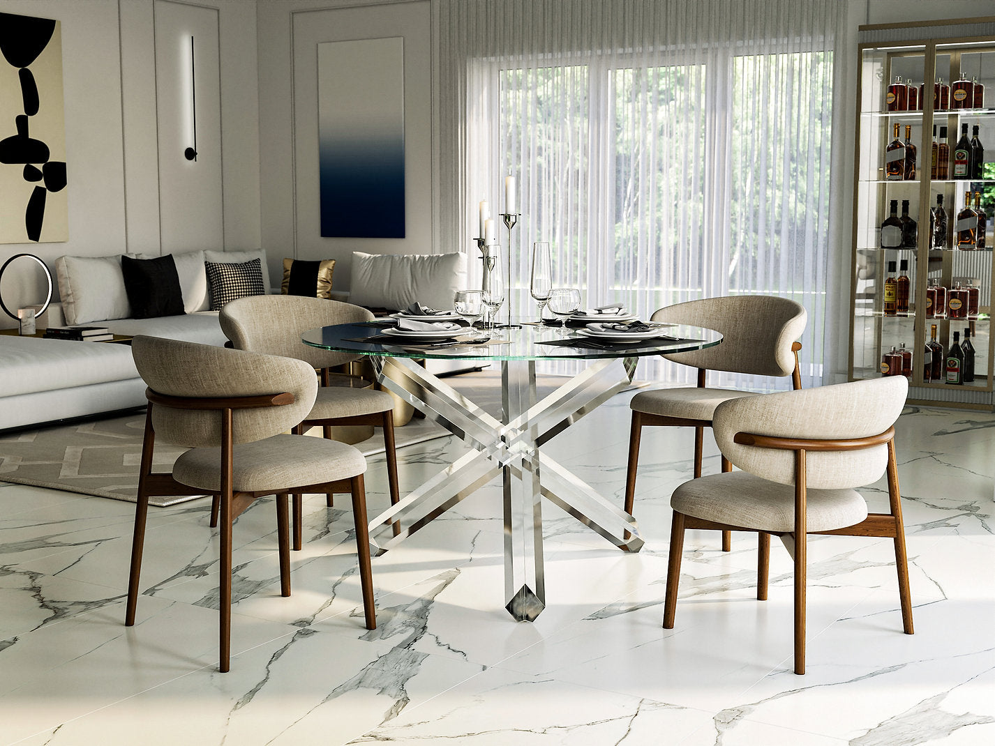 Clear acrylic table base made of crossed beams