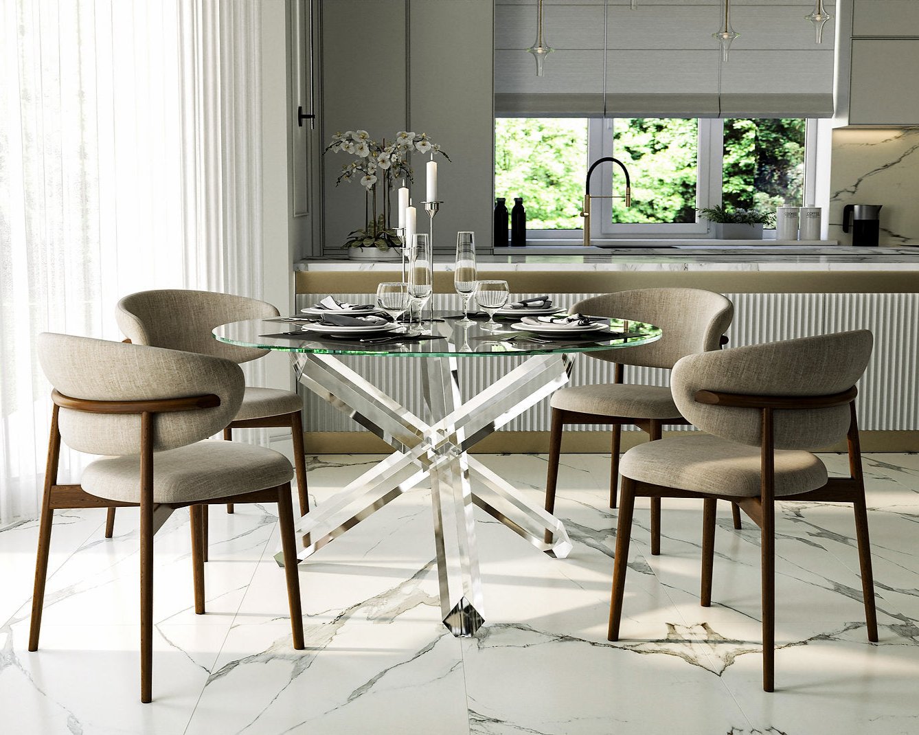 Clear acrylic table base made of crossed beams
