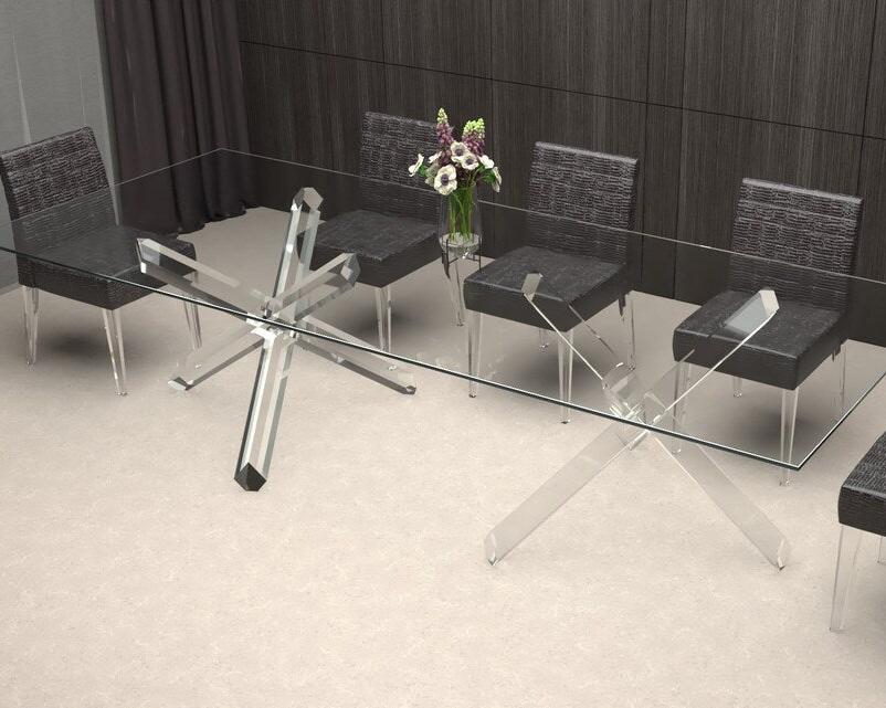 Clear acrylic table base made of crossed beams