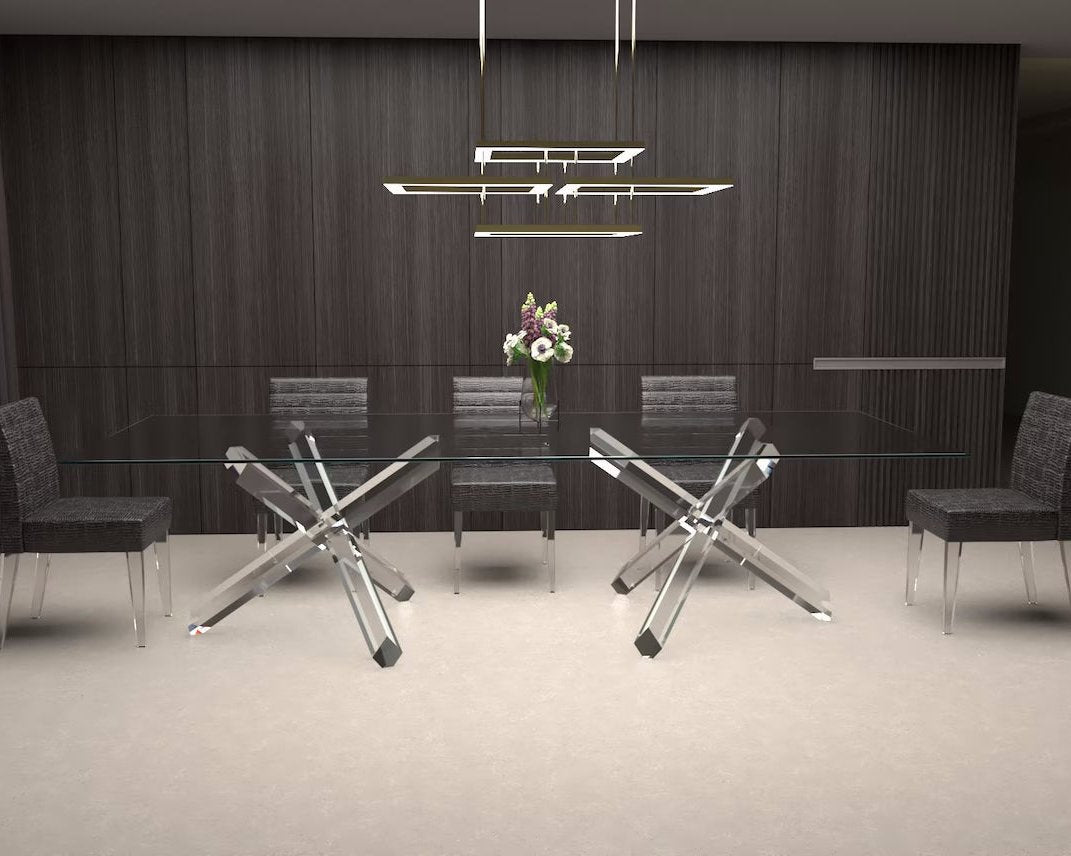 Clear acrylic table base made of crossed beams