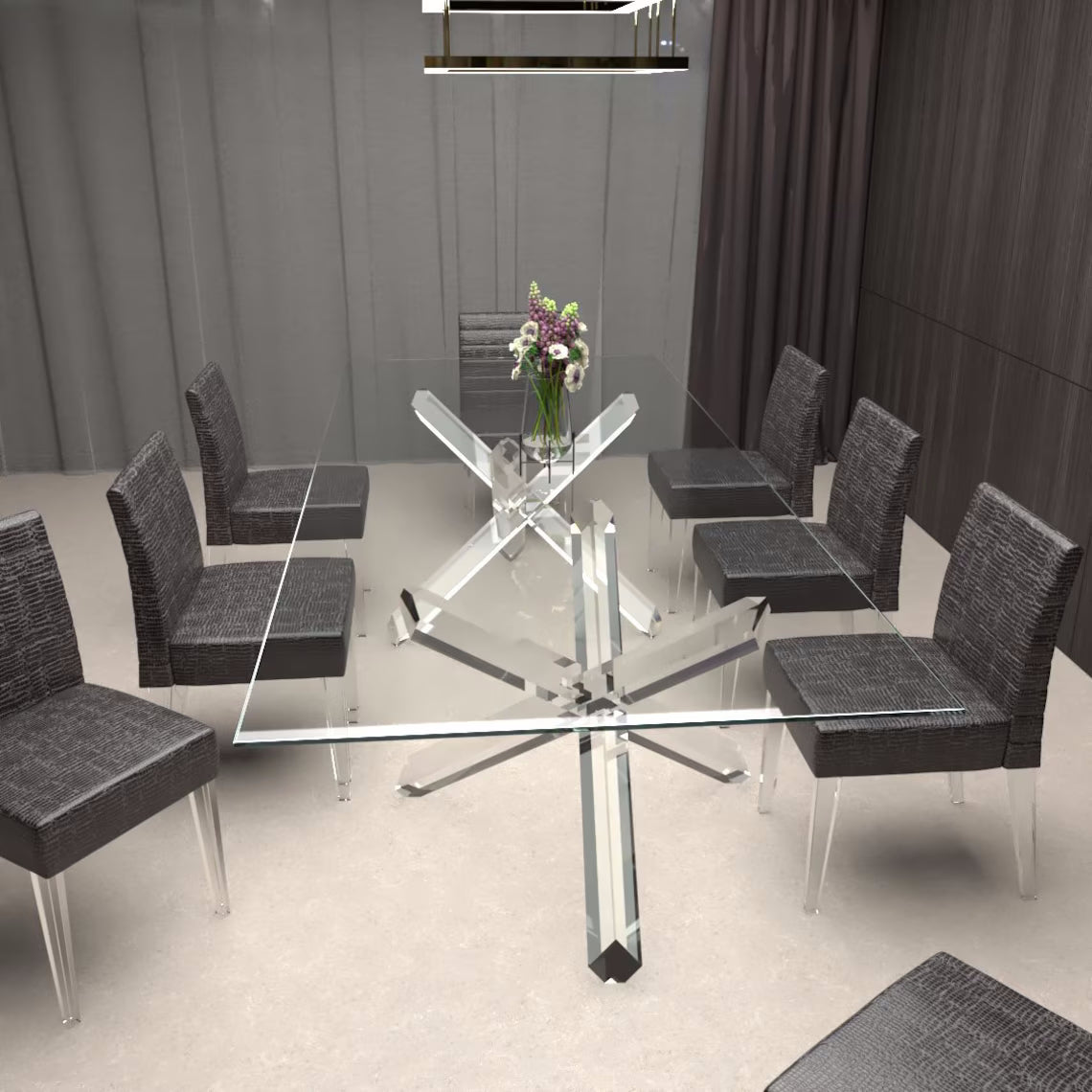 Clear acrylic table base made of crossed beams
