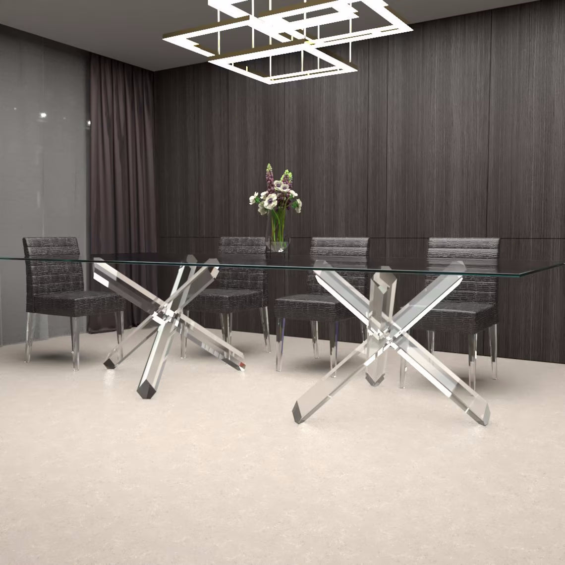 Clear acrylic table base made of crossed beams