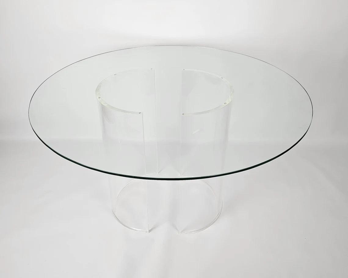 Clear acrylic table base with a c-shaped cross section