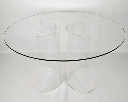 Clear acrylic table base with a c-shaped cross section
