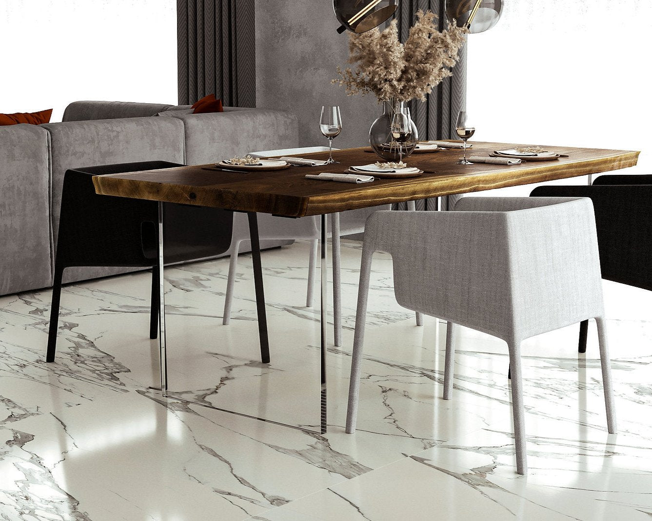 Clear acrylic table base with an i-shaped cross section