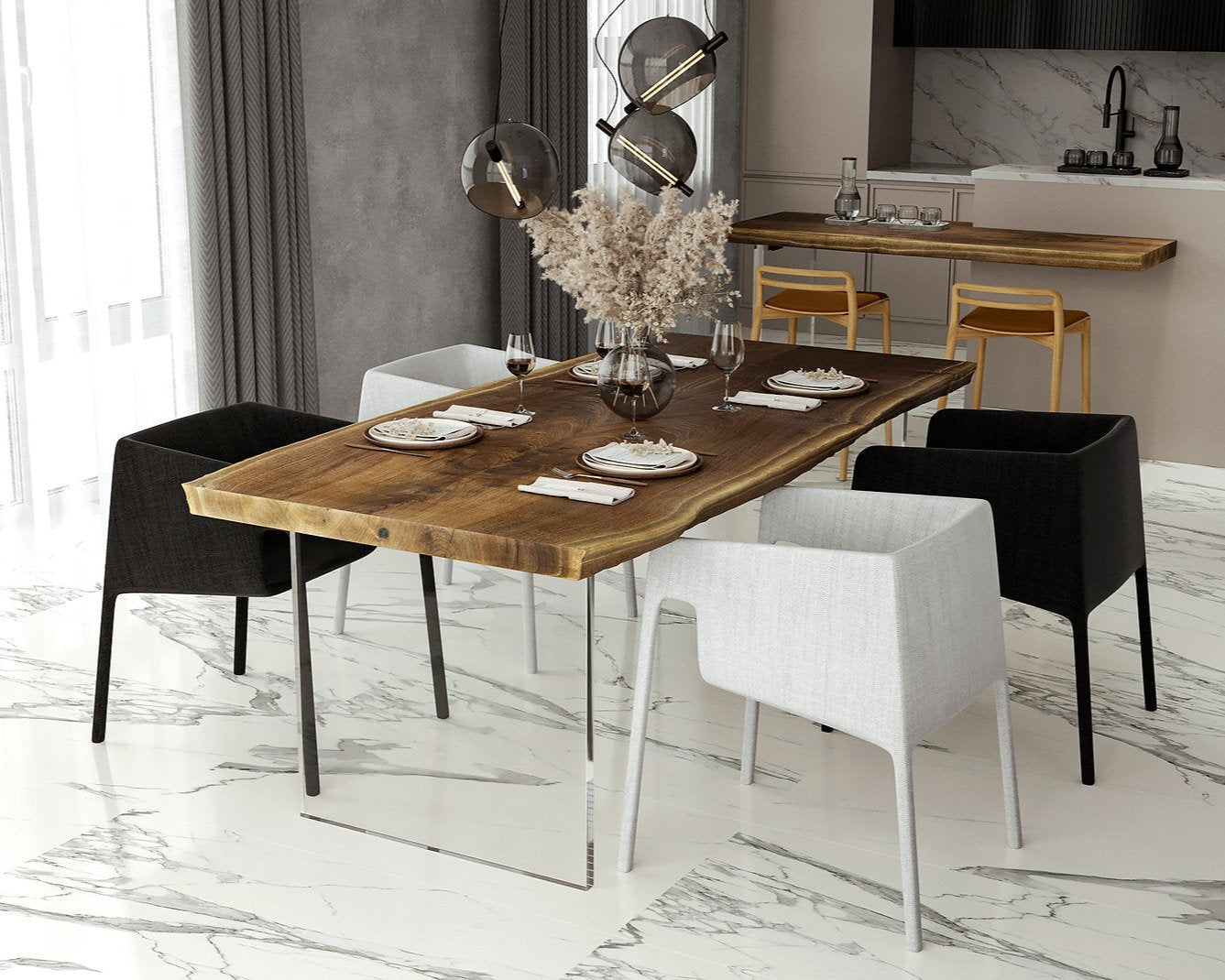 Clear acrylic table base with an i-shaped cross section