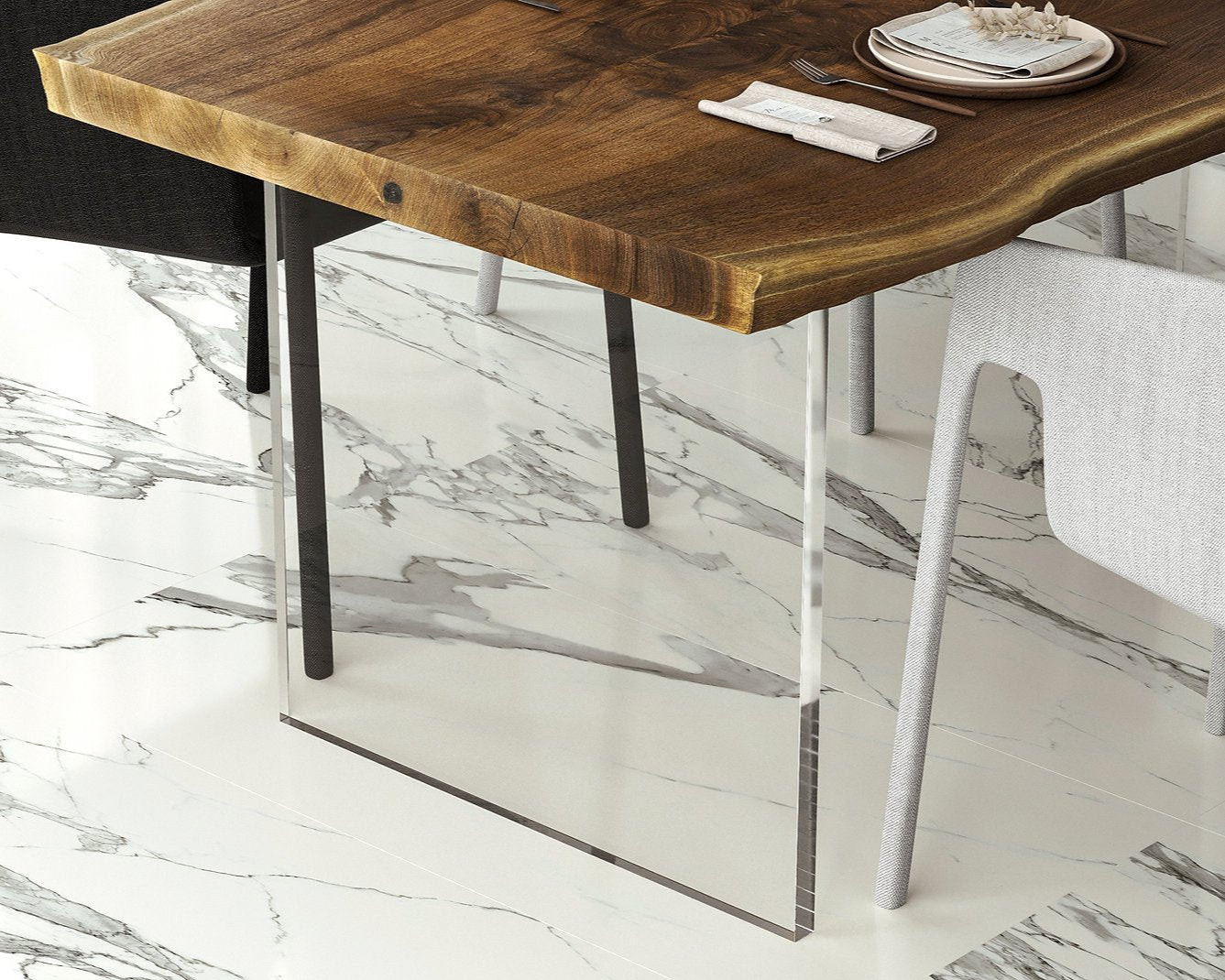 Clear acrylic table base with an i-shaped cross section