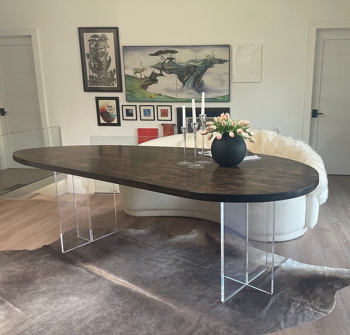 Clear acrylic table base with a t-shaped cross section