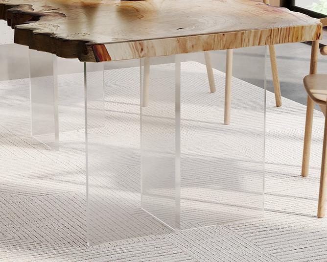 Clear acrylic table base with a t-shaped cross section