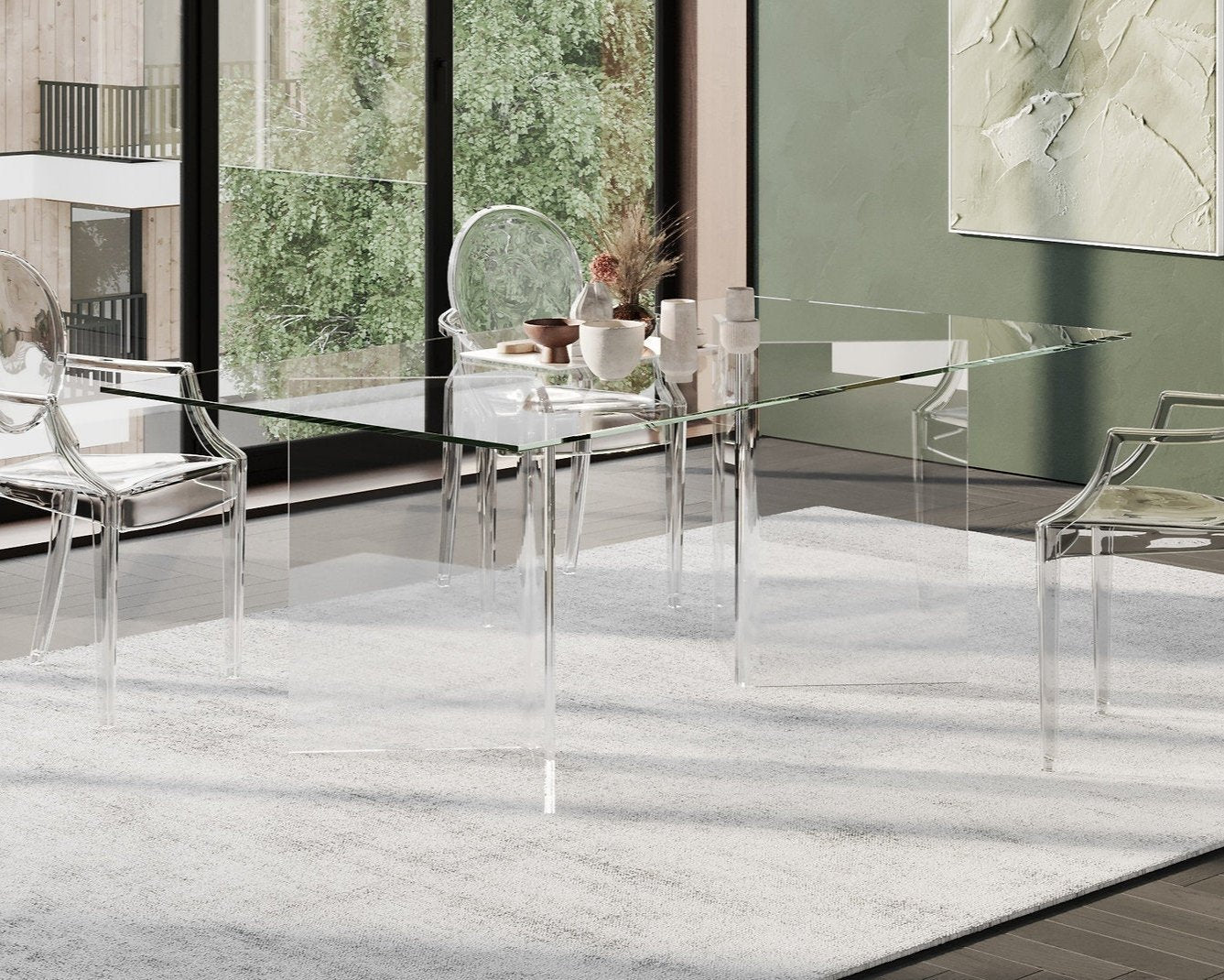 Clear acrylic table base with a v-shaped cross section