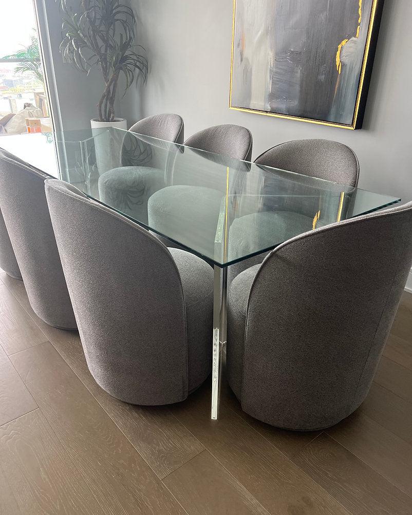 Clear acrylic table base with a v-shaped cross section