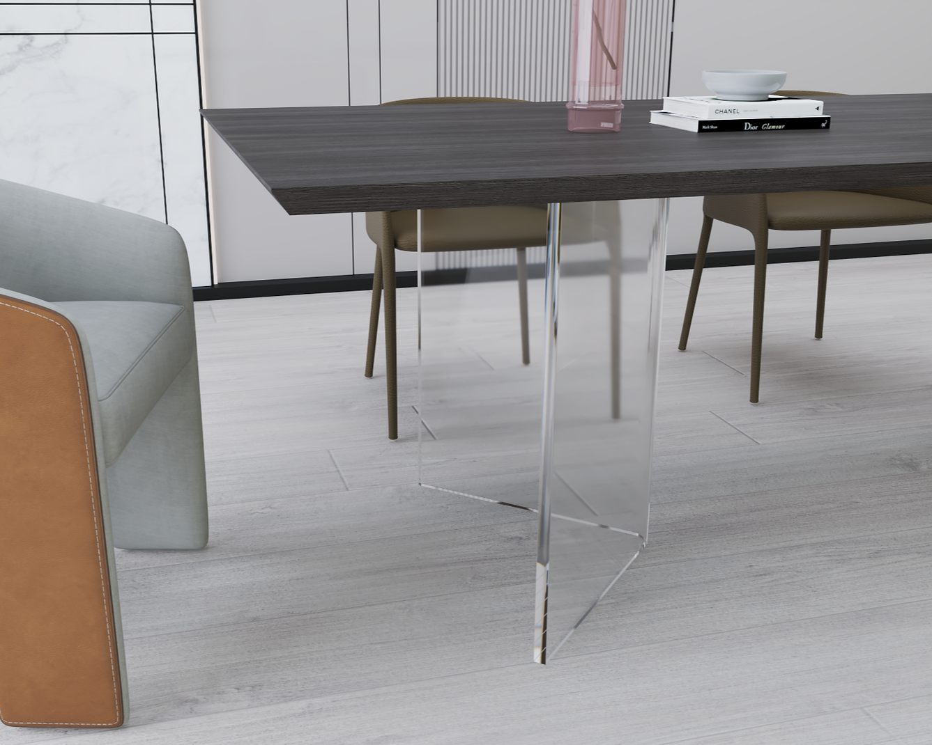 Clear acrylic table base with a v-shaped cross section