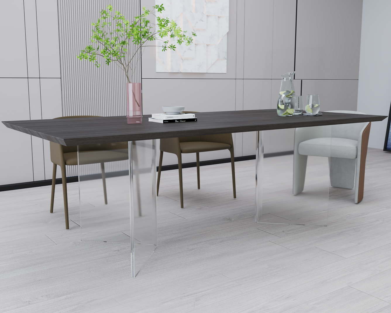 Clear acrylic table base with a v-shaped cross section