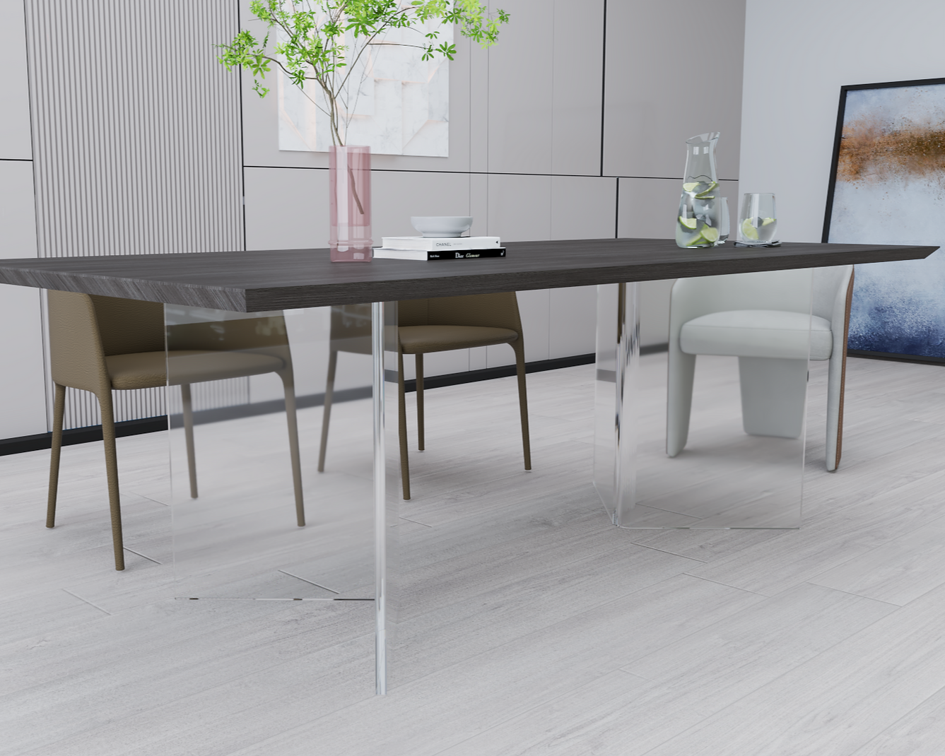 Clear acrylic table base with a v-shaped cross section