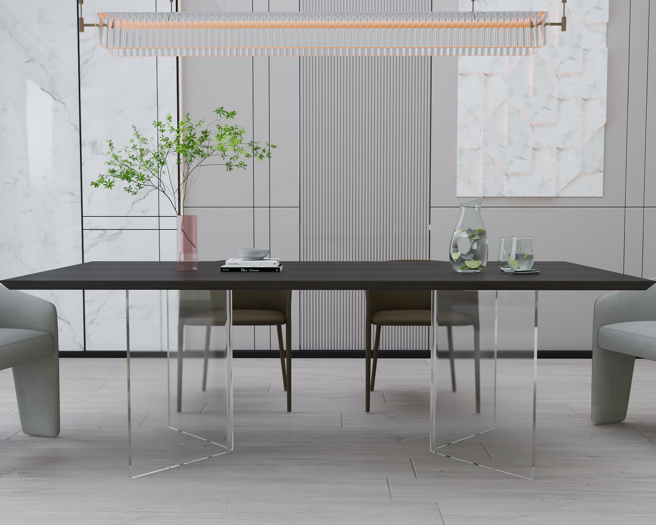 Clear acrylic table base with a v-shaped cross section