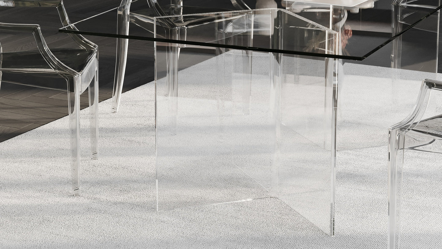 Clear acrylic table base with a v-shaped cross section