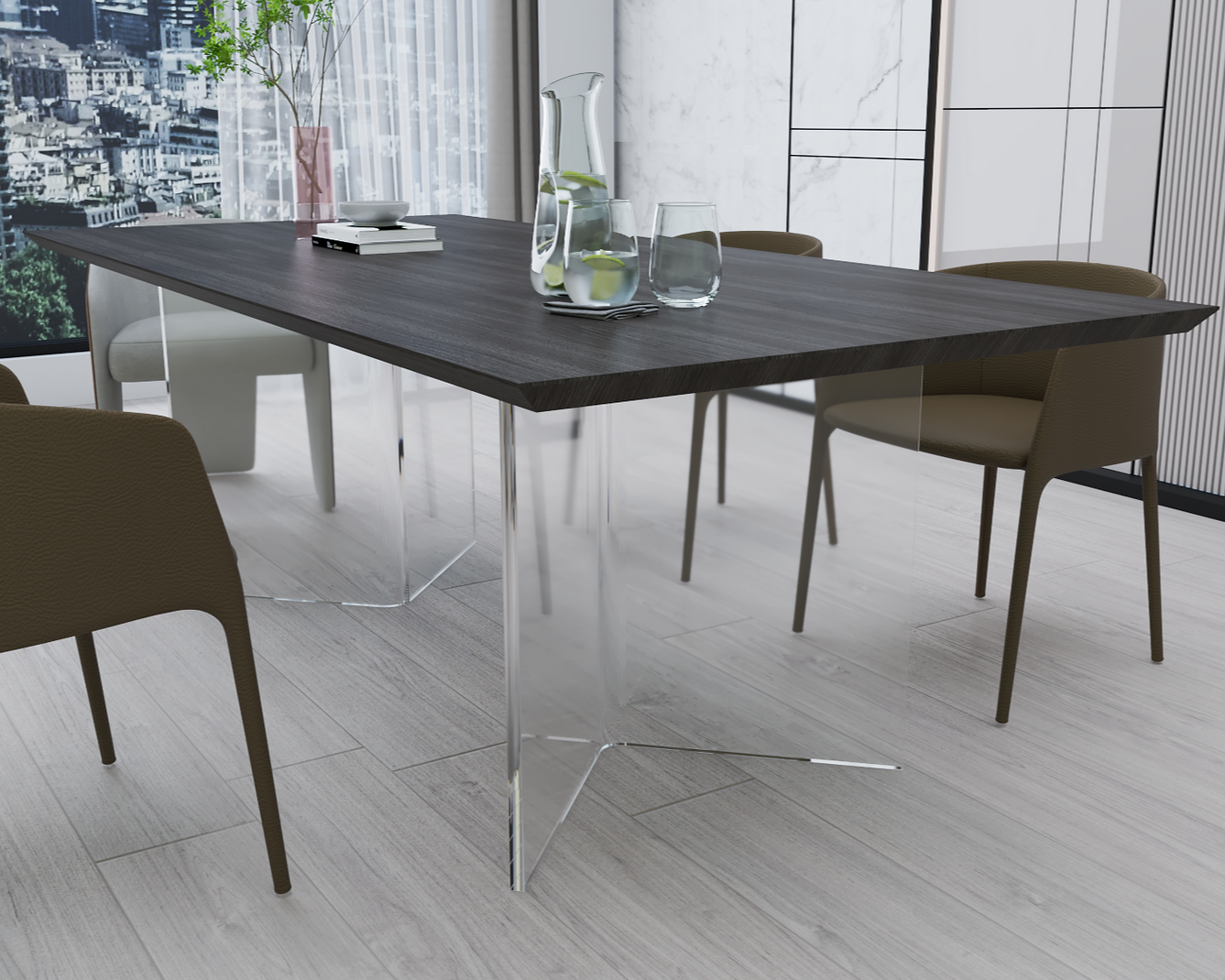 Clear acrylic table base with a v-shaped cross section