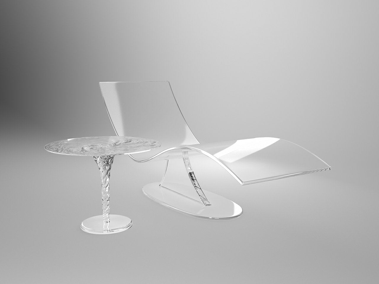 Clear acrylic lounge chair with a wavy profile