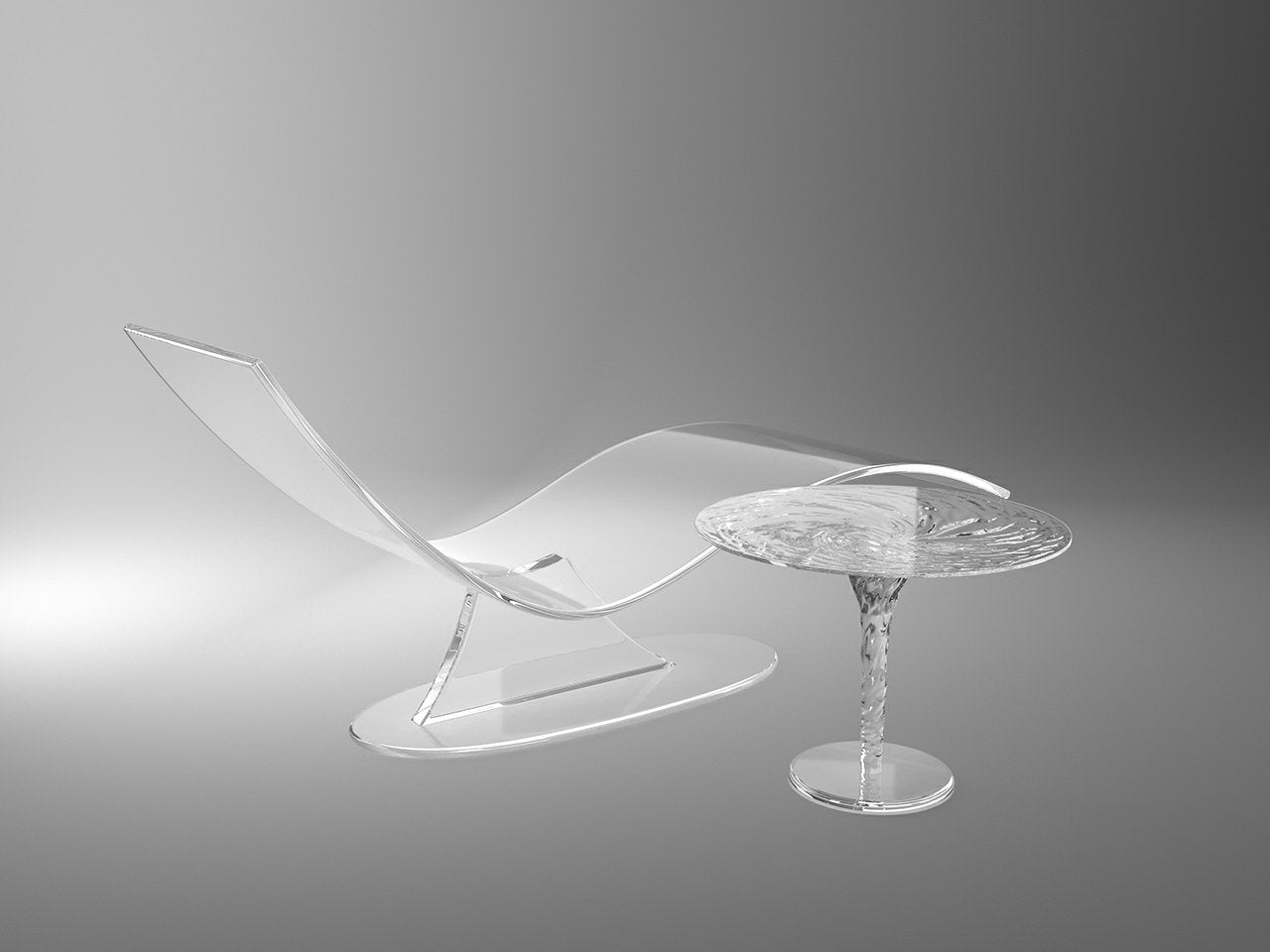 Clear acrylic lounge chair with a wavy profile