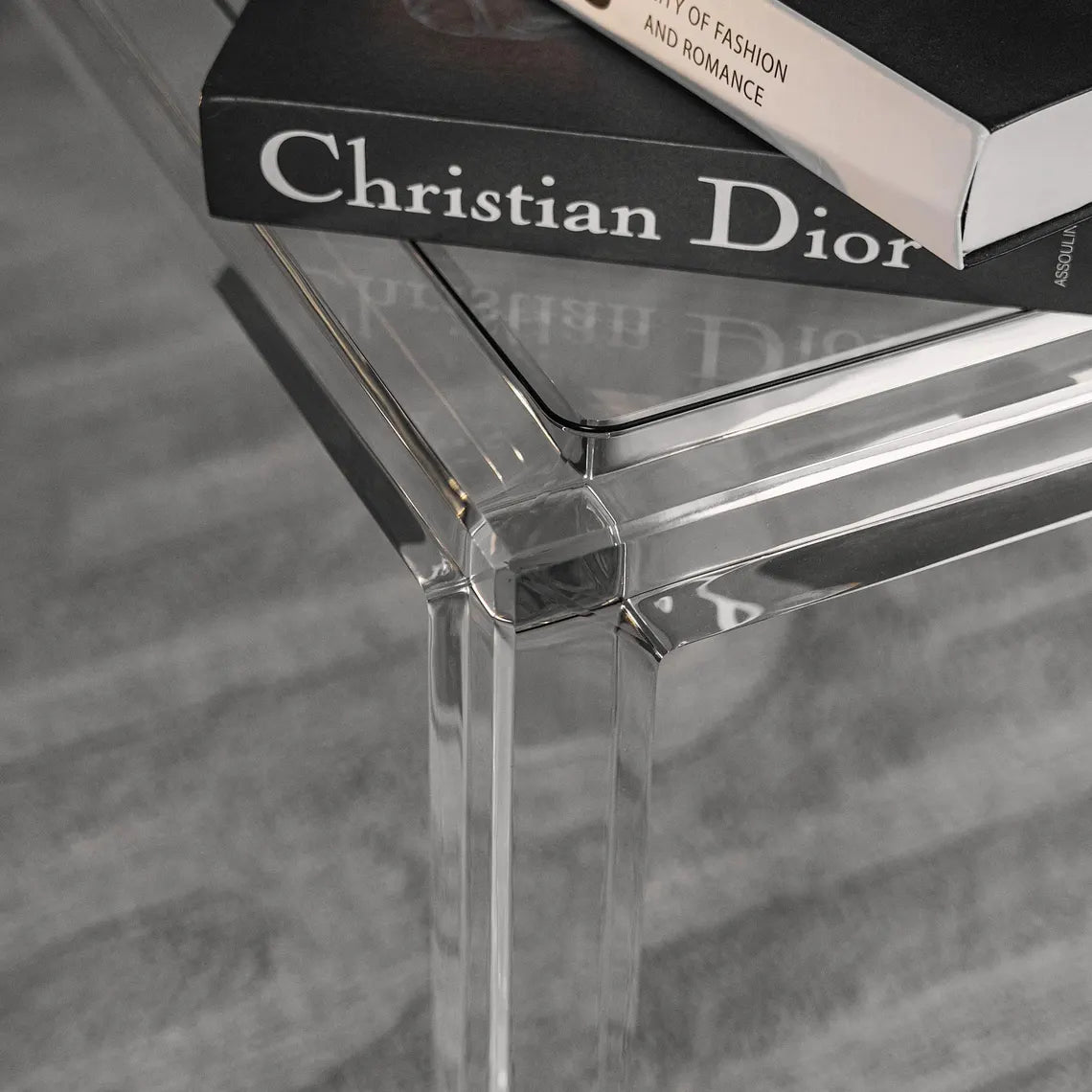 Clear acrylic coffee table with a minimalist rectangular style