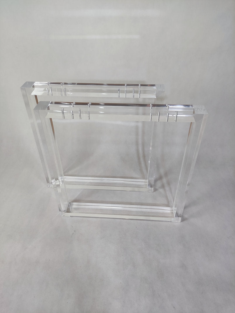 Clear acrylic table base shaped like a square frame