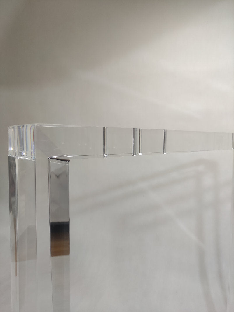Clear acrylic table base shaped like a square frame