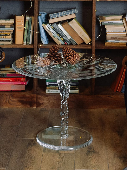 Clear acrylic coffee table that looks like a whirlpool