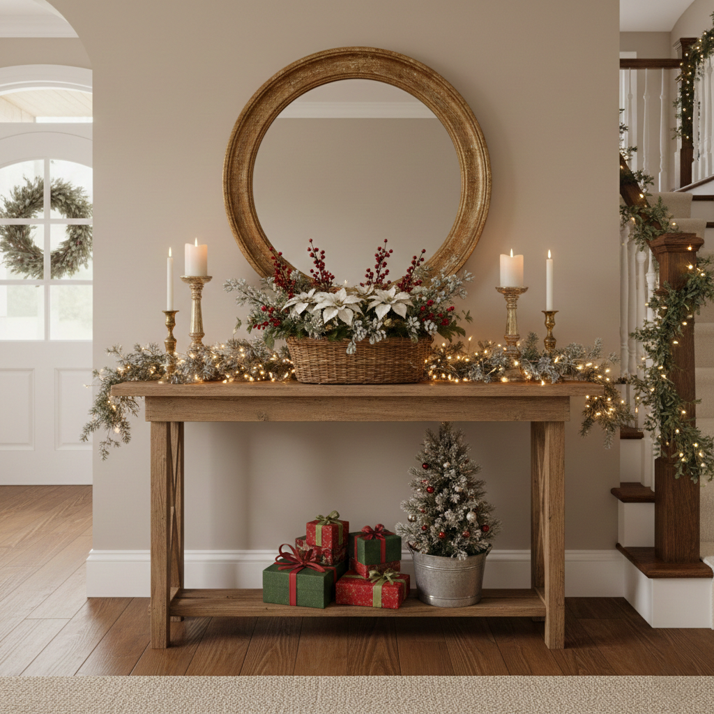 Entryway Table Christmas Decor Ideas