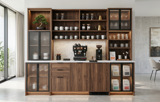 Modern Coffee Bar Idea with a bonsai tree