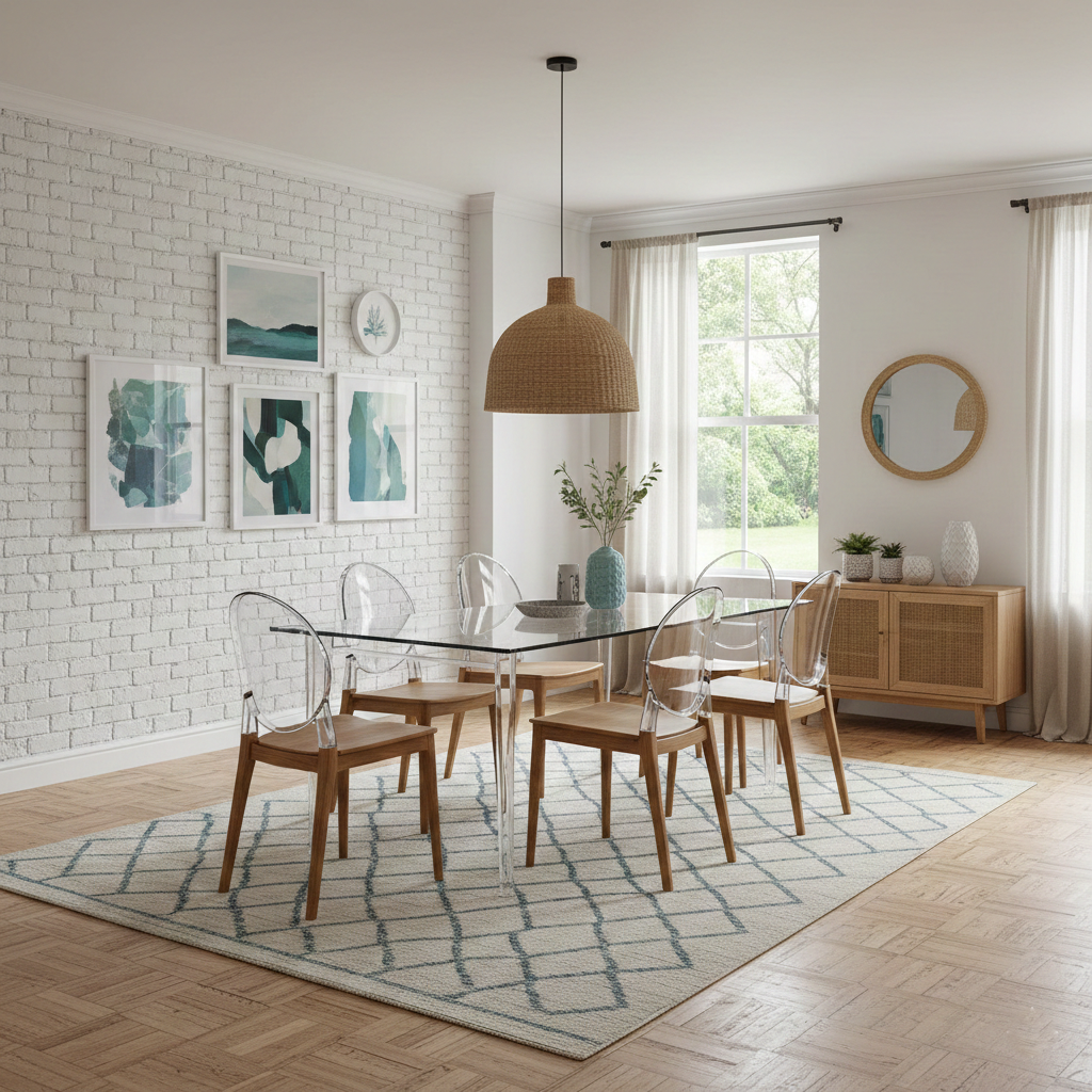 Casual Dining Room Ideas with acrylic dining table and chairs