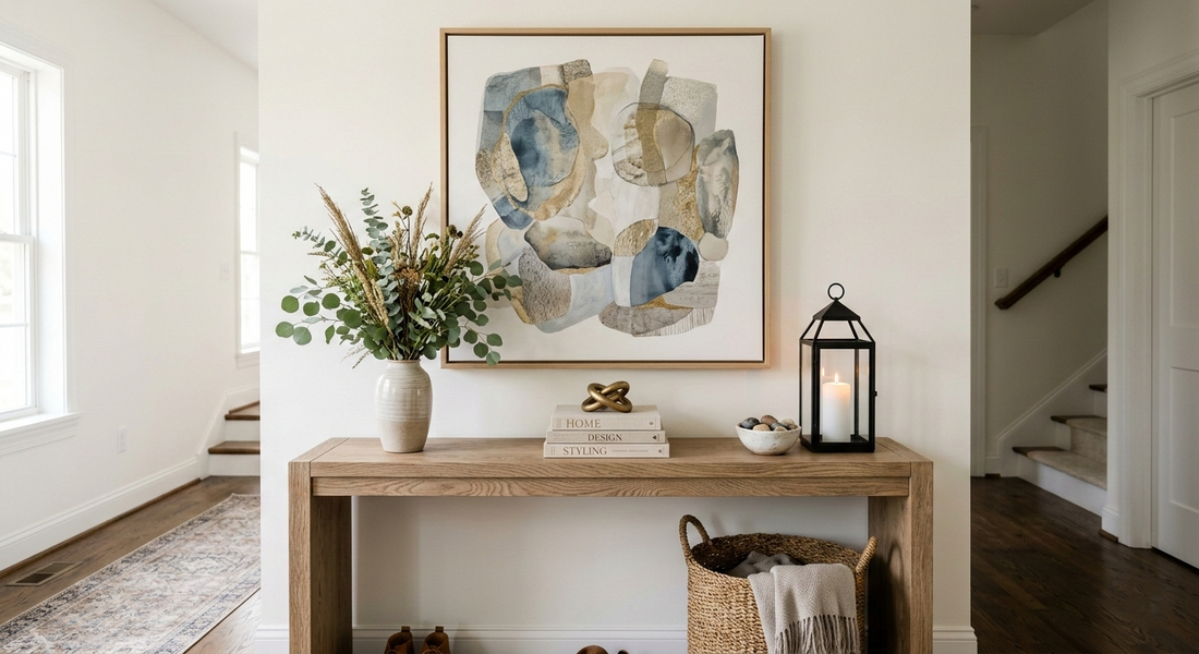 Styled Console Table with an Artwork Above
