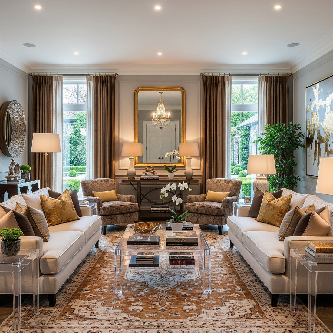 luxury living room ideas with acrylic coffee table and acrylic end table