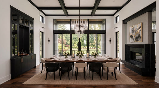 Luxury dining room idea showing a beautiful wooden dining table top