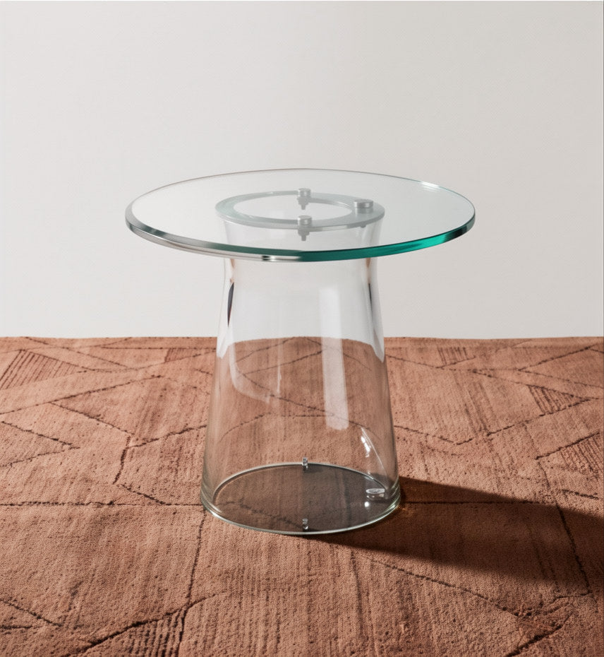 Side by side comparison of an acrylic and glass end table