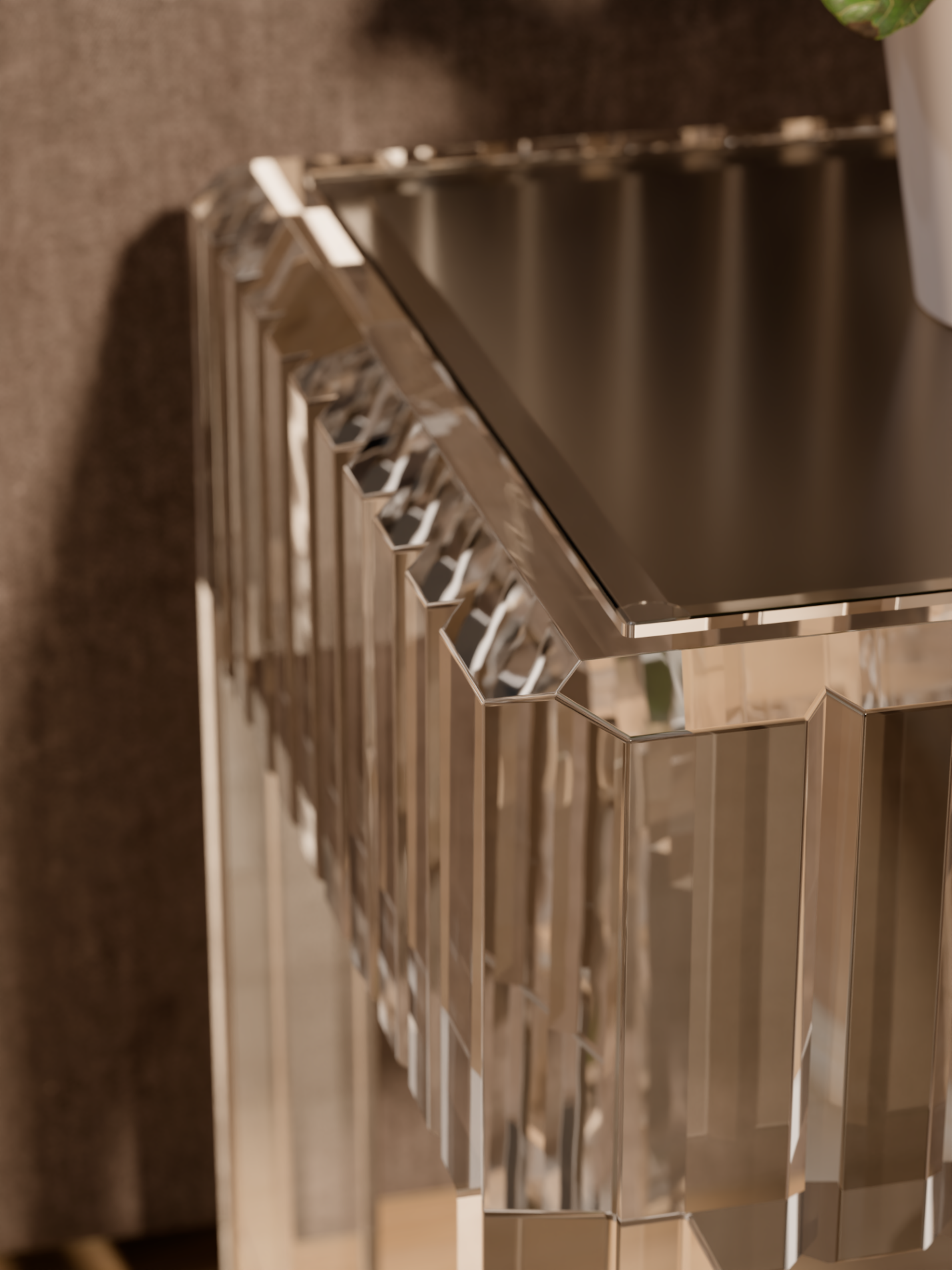 Classic acrylic end table styled with a flower vase