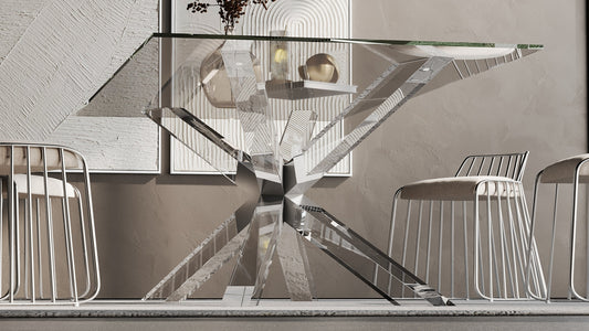 Underside of a transparent star-shaped acrylic table base